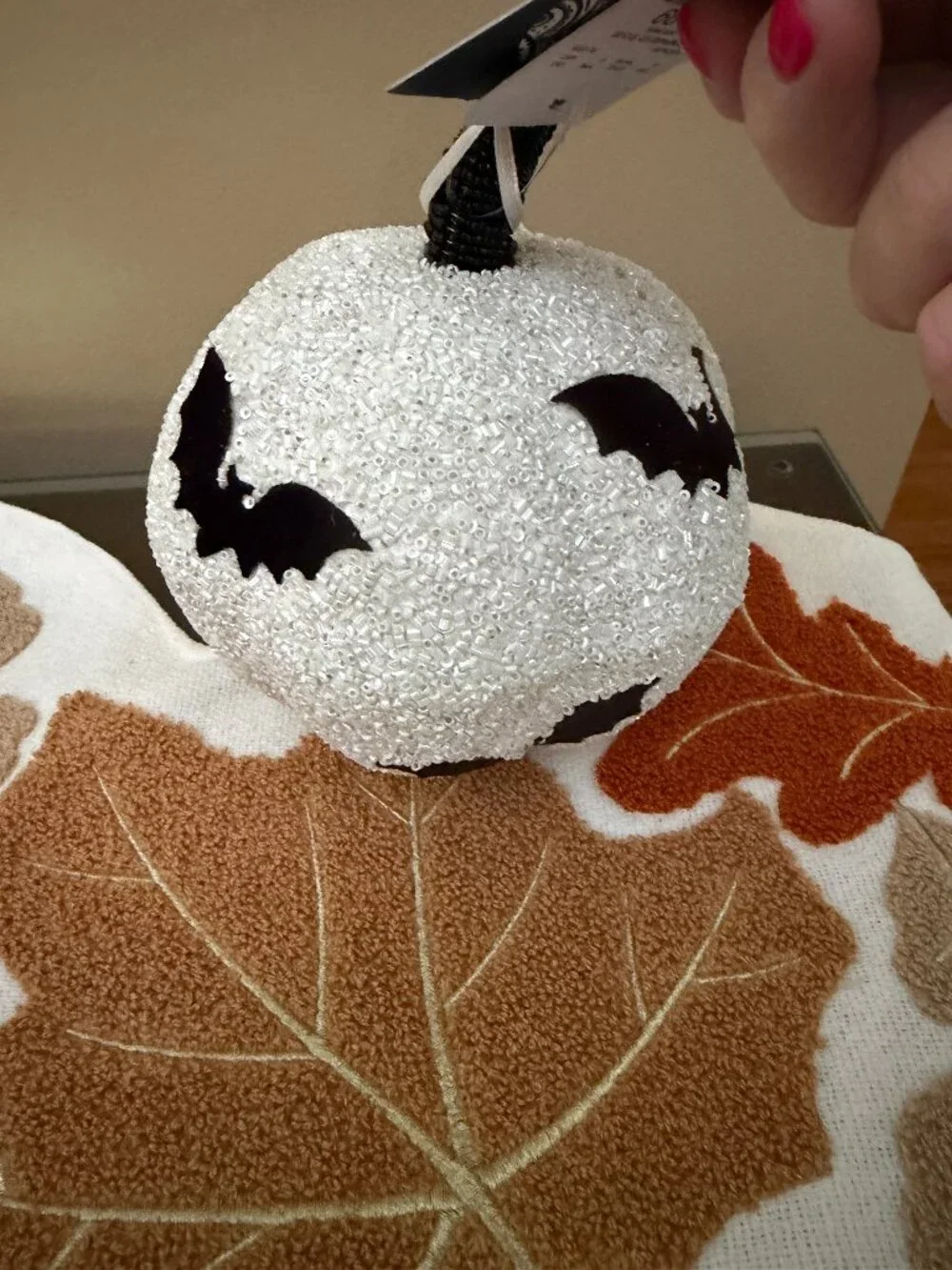 Black Flying Bats White Beaded Pumpkin 5-6